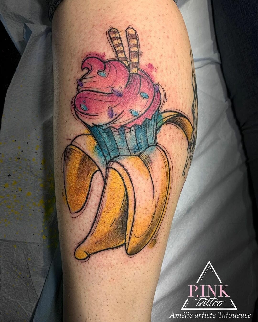 Cup-Cake Inside A Banana Peel Tattoo