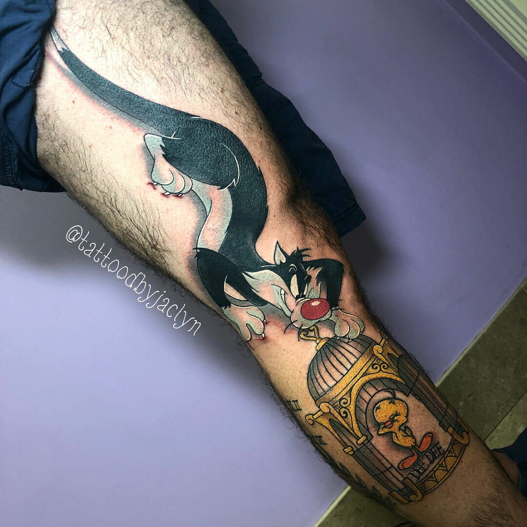 Sylvester And Tweety Canary Cartoon Tattoo