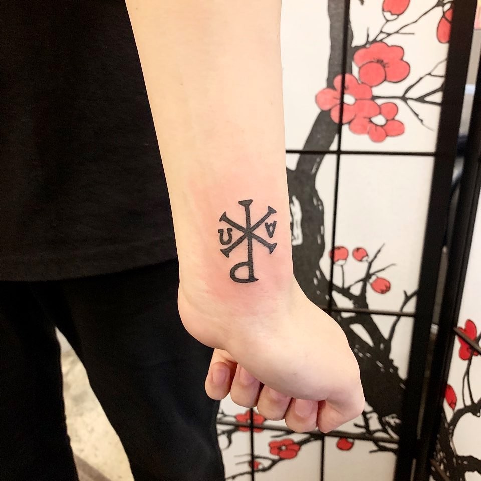 Small Wrist Chi Rho Alpha Omega Tattoo