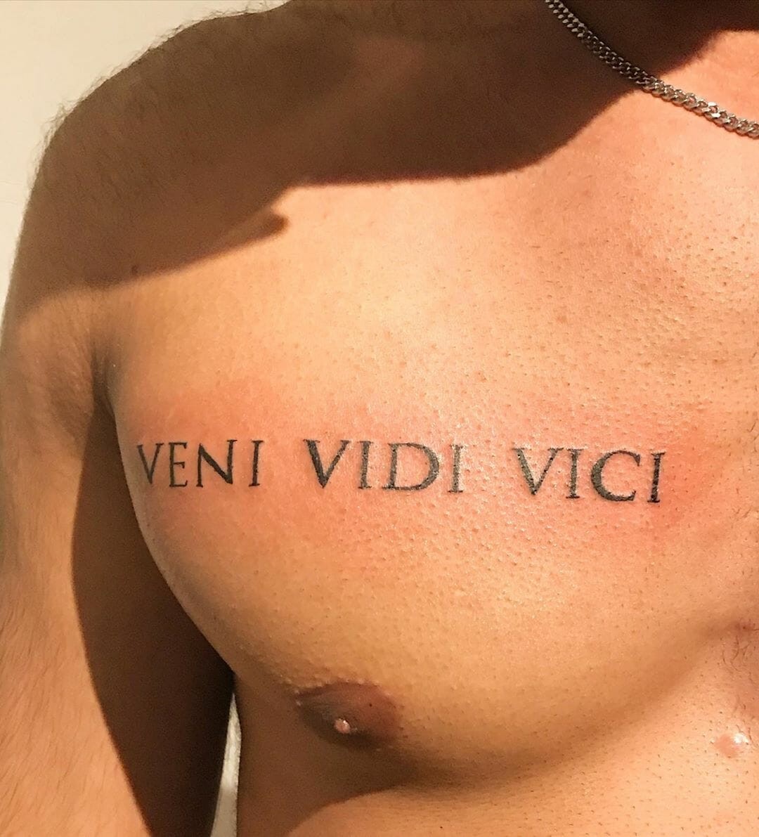 Chest Veni Vidi Vici Tattoo