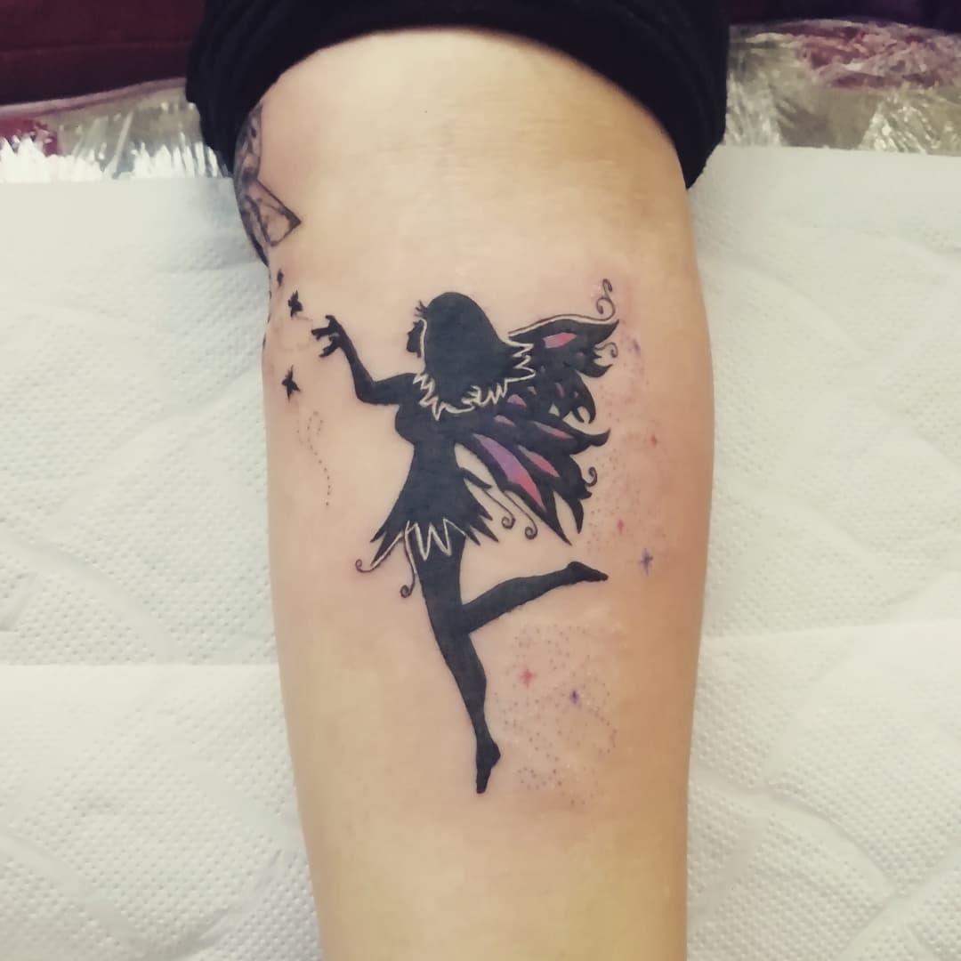 Simple Black Fairy Tattoo On Arm