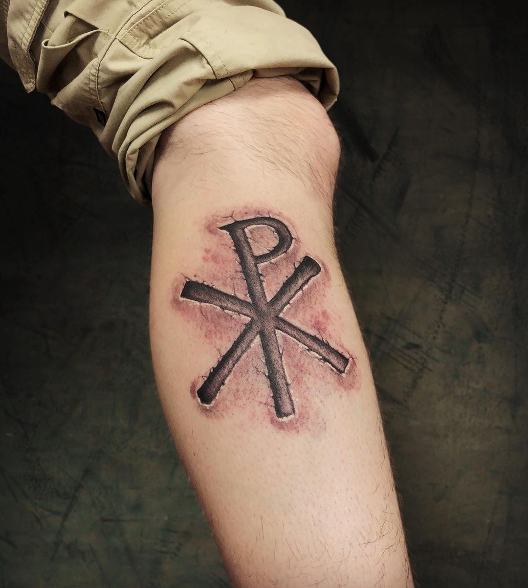 Realistic Chi Rho Tattoo