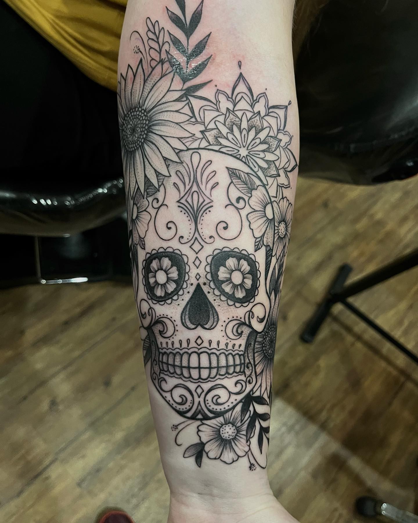 A Blackwork Sugar Skull Tattoo