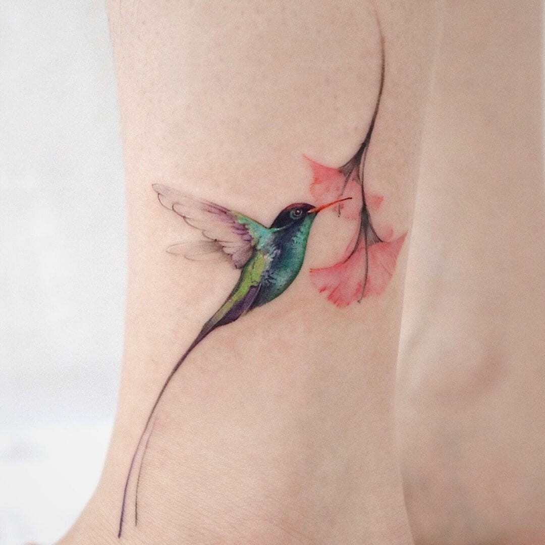 Hummingbird And Flowers Tattoo