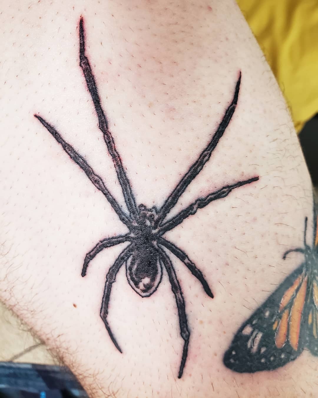 Fine Line Simple Black Widow Tattoo