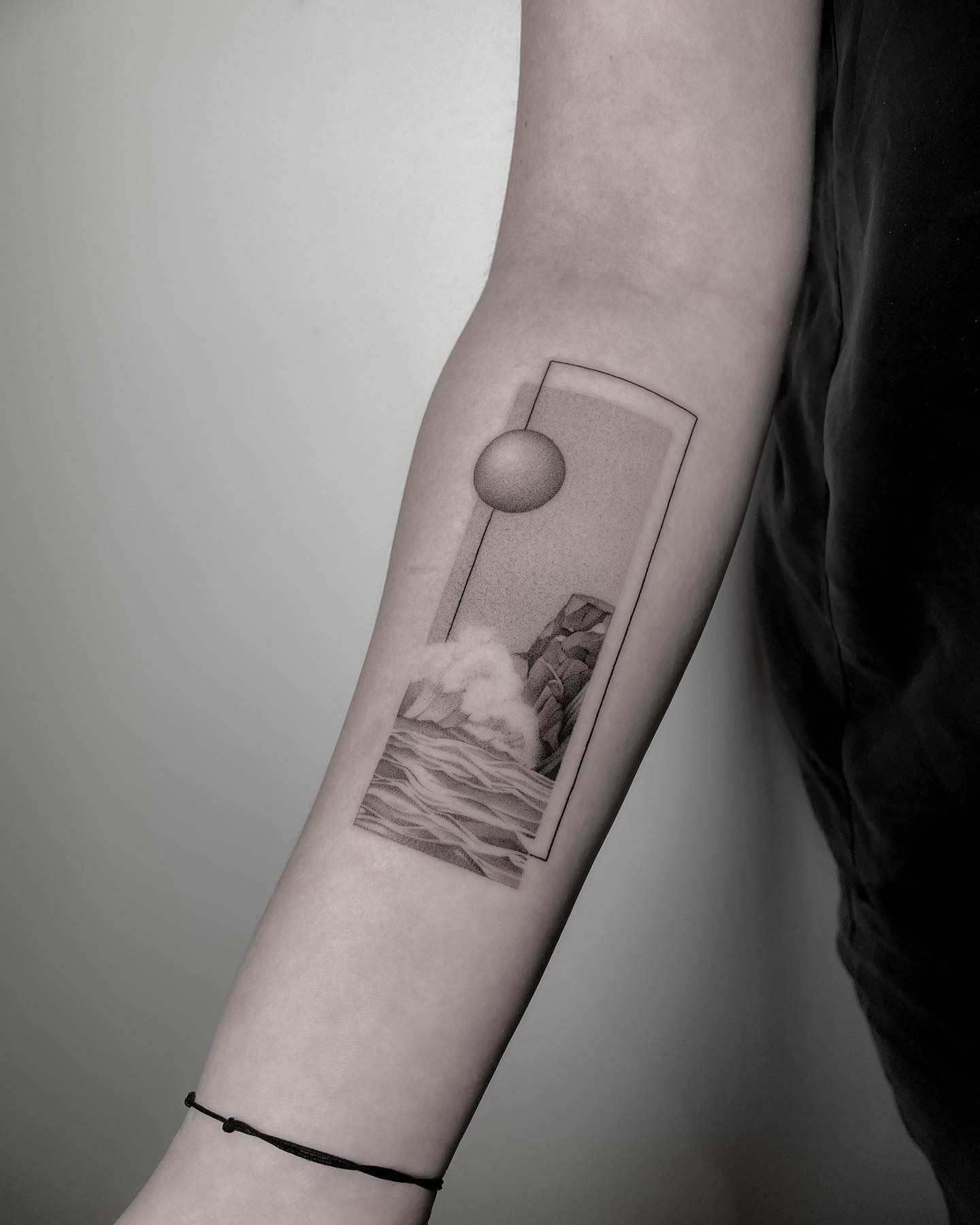 Right Forearm Geometric Rectangle Tattoo Design