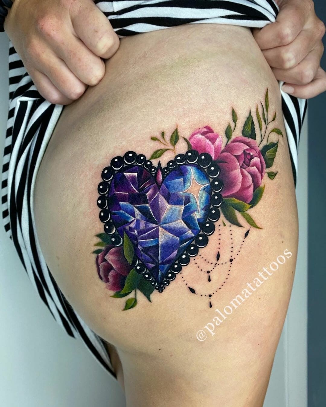 Black Pearl Tattoo With A Crystal Heart