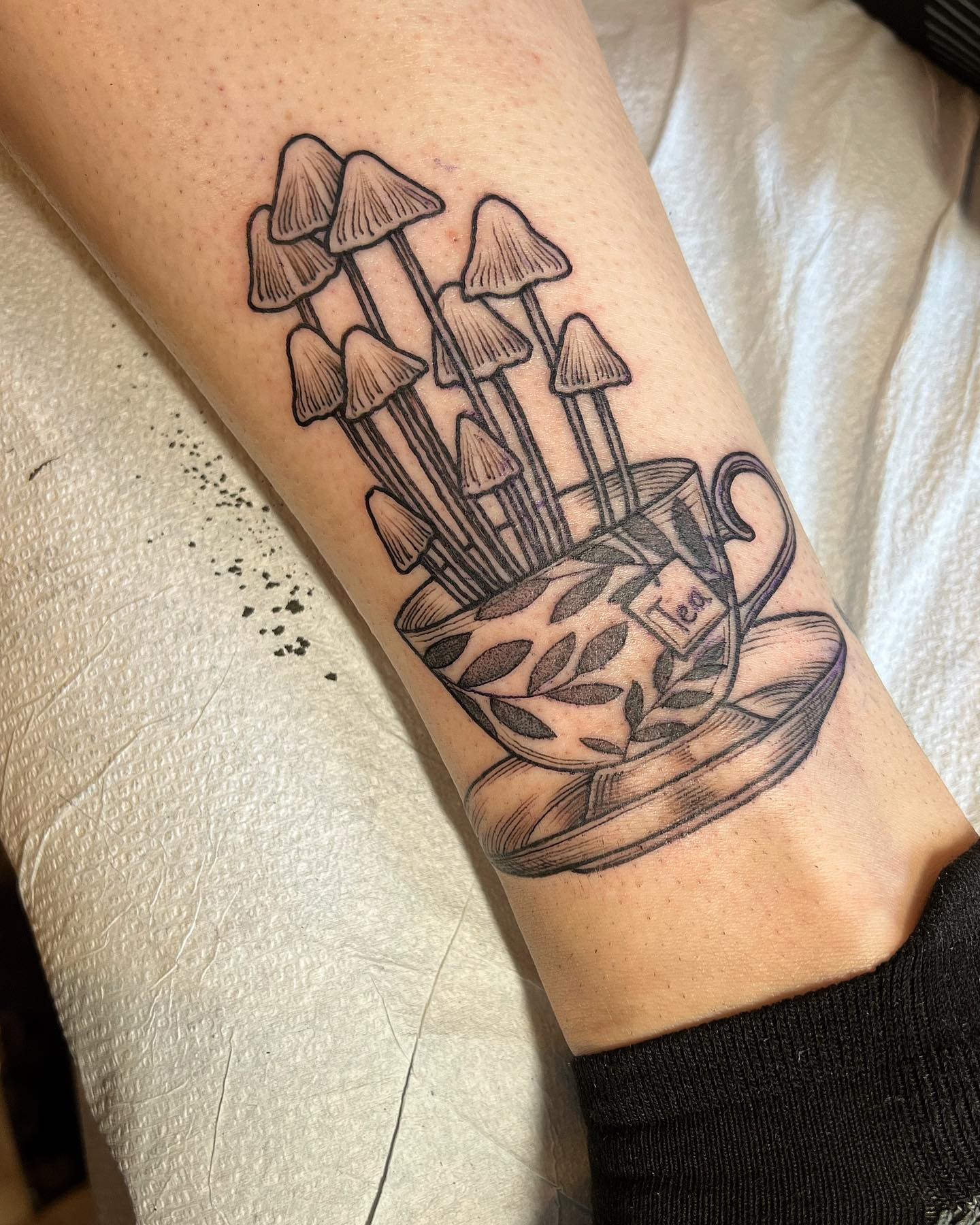 Mushrooms In A Teacup Tattoo