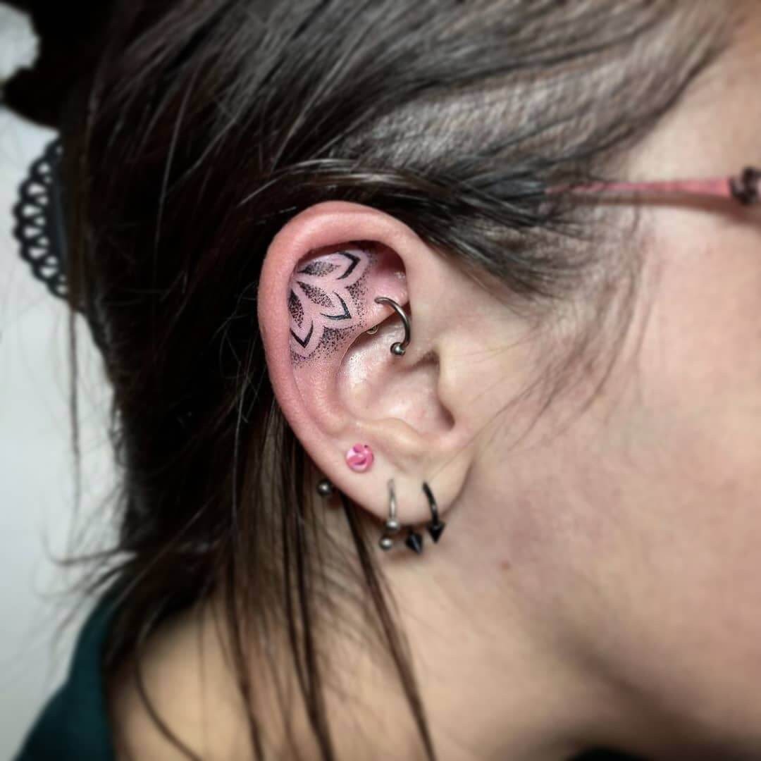 Shaded Petals Flower Ear Tattoos