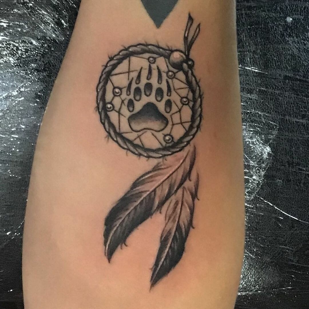 Bear Tattoos With Dream Catcher Symbol