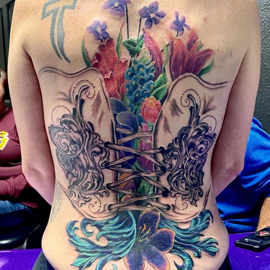 Gorgeous Corset Tattoo Designs That Cover Your Entire Back