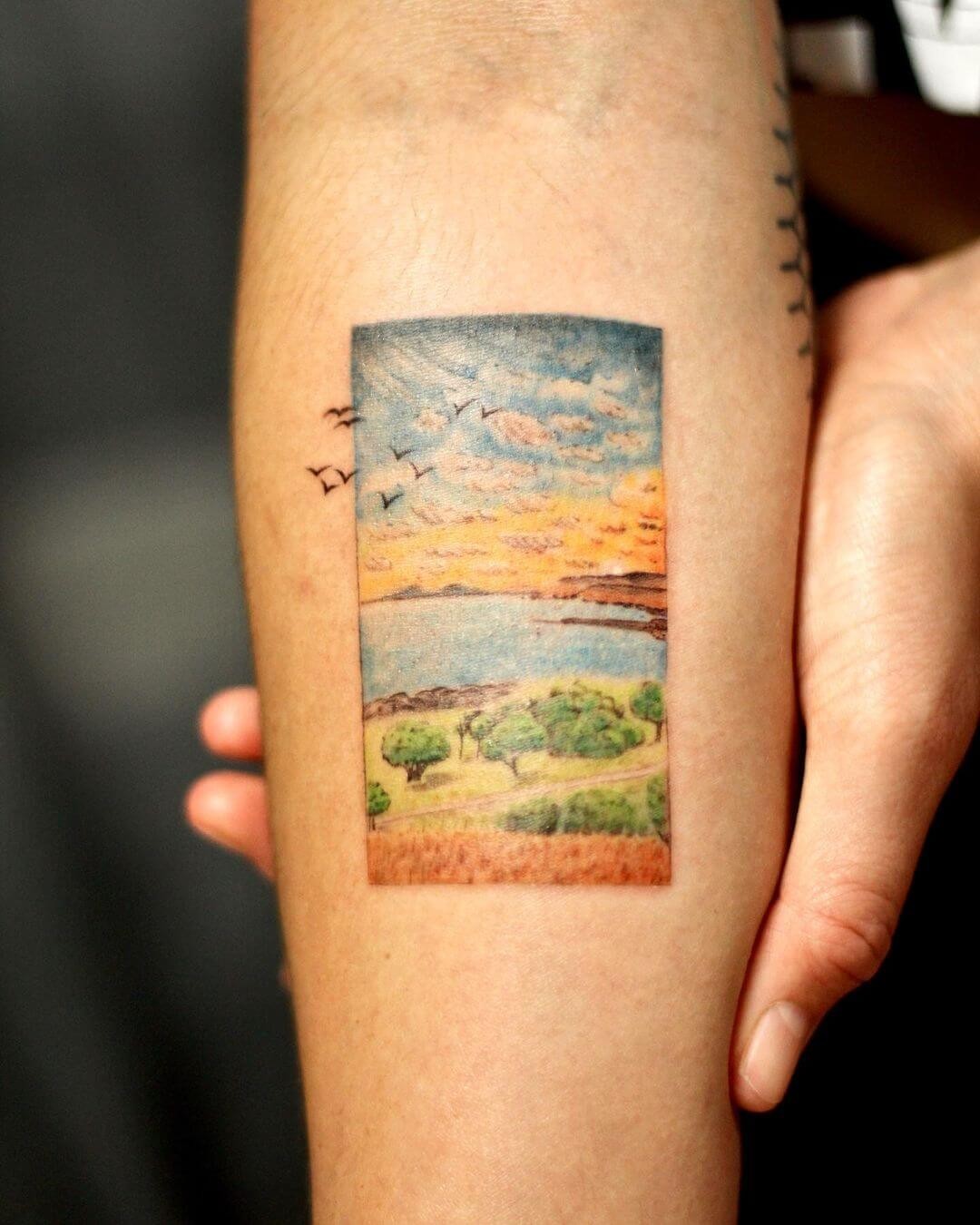 Micro Realistic Sunrise Tattoo