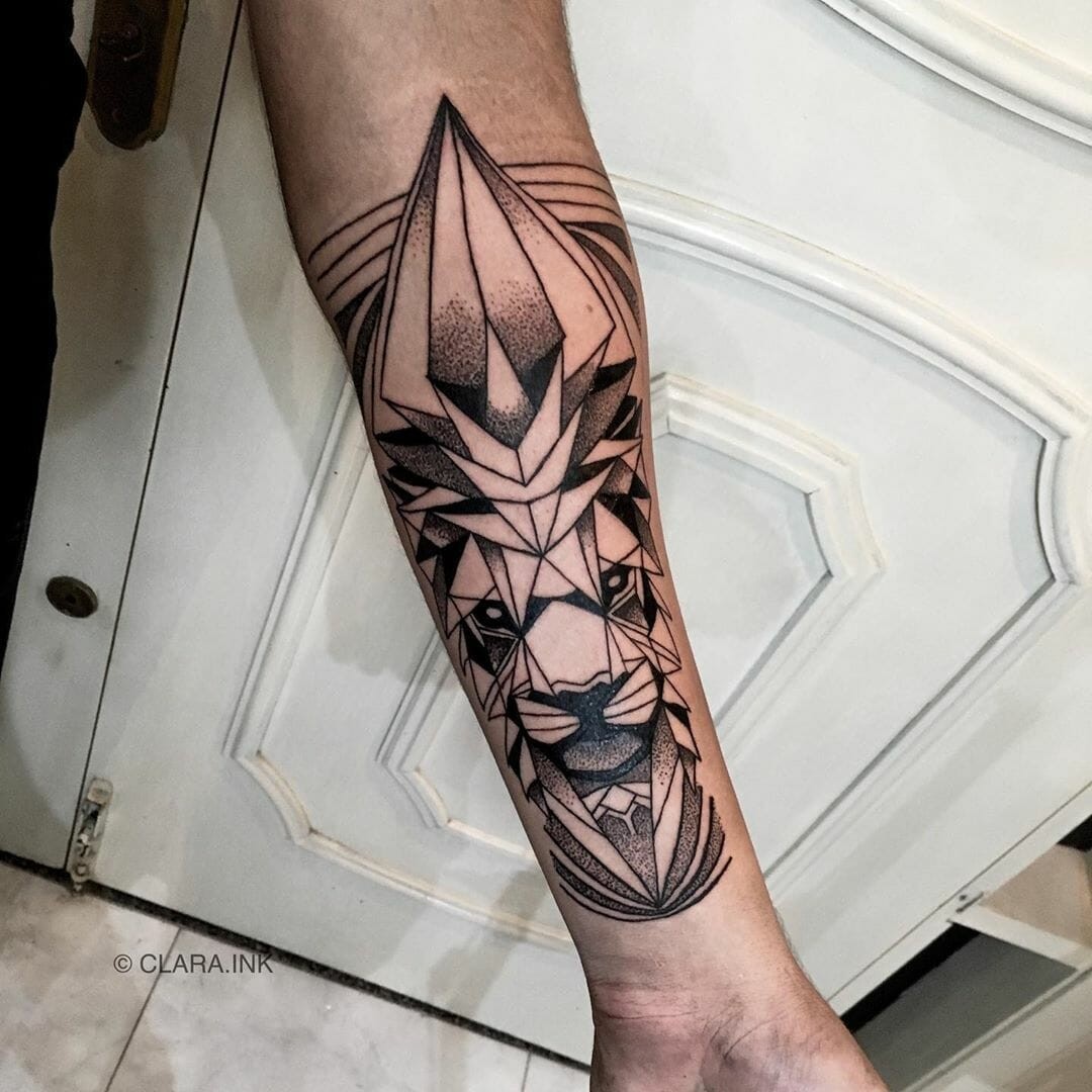 Geometric Lion Tattoos On Forearm