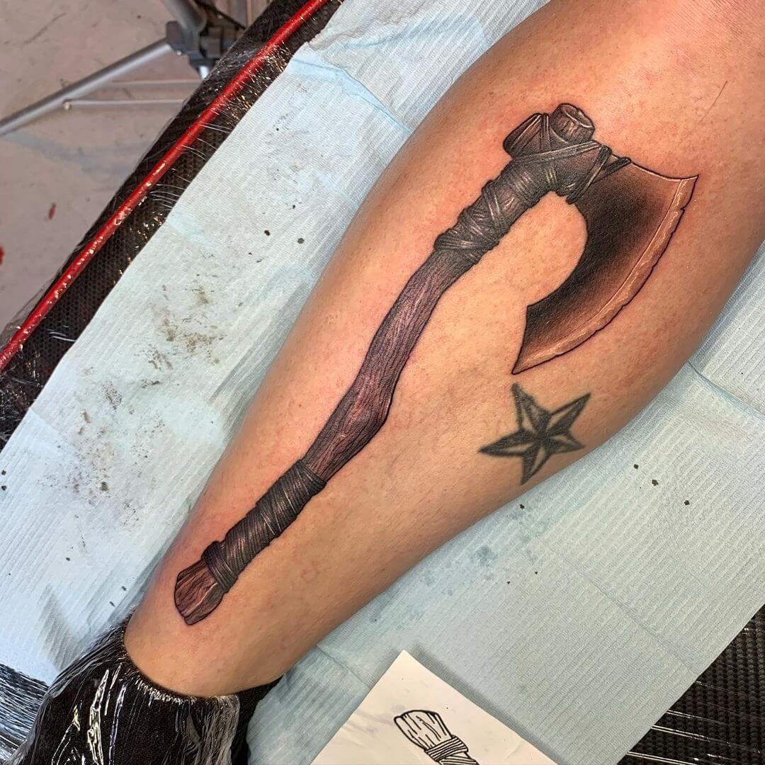 Monochromatic Viking Axe Tattoo