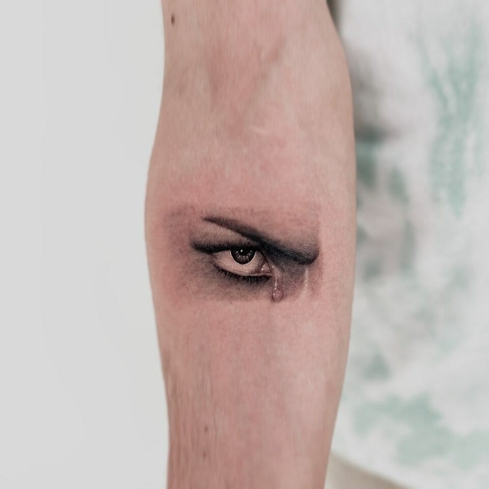 Crying Eye Tattoo in With Words