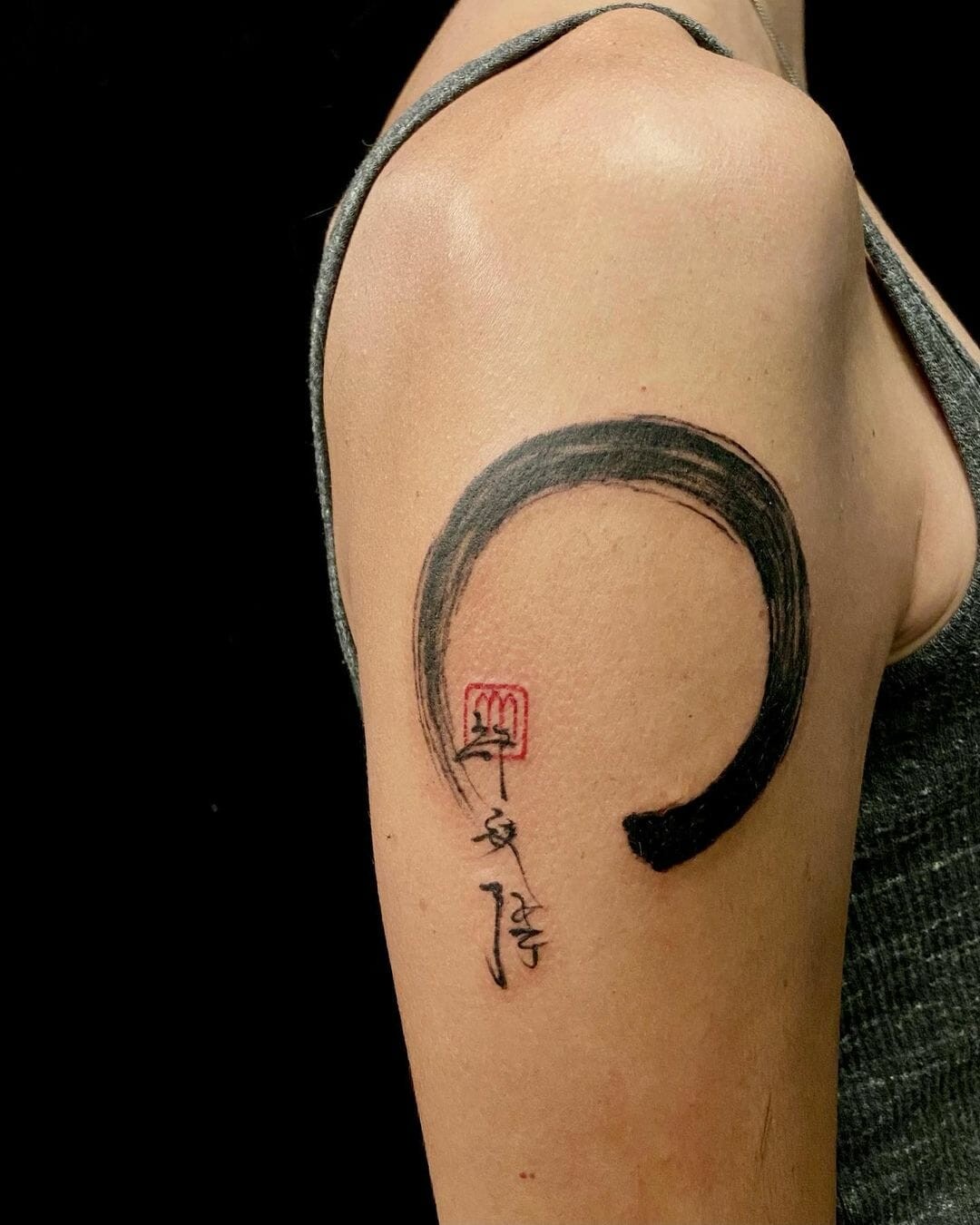 Wonderful Enso Tattoo Design With Japanese Script