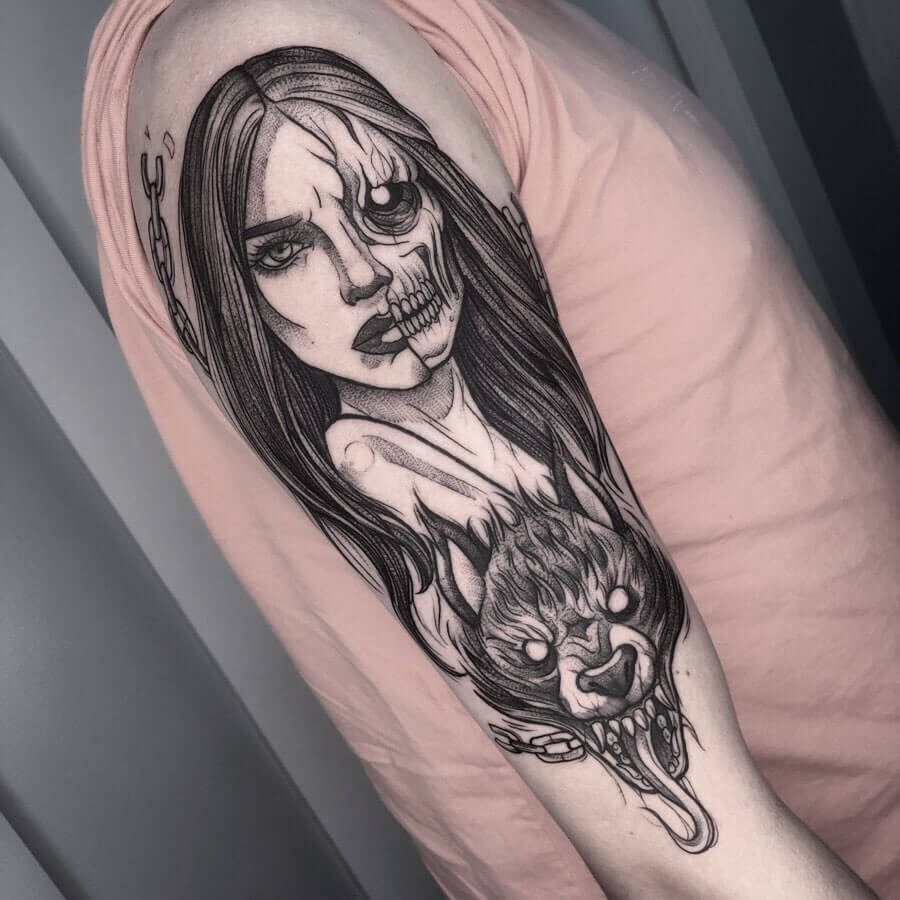 Half-human Half-goddess Hel Tattoo