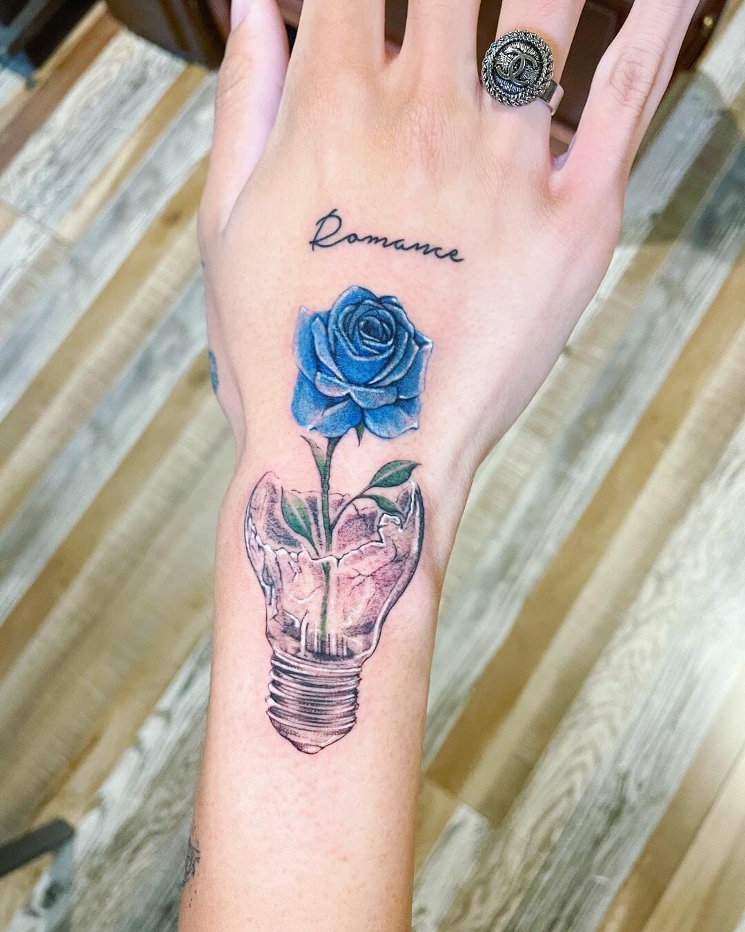 Blue Rose Tattoo With Message