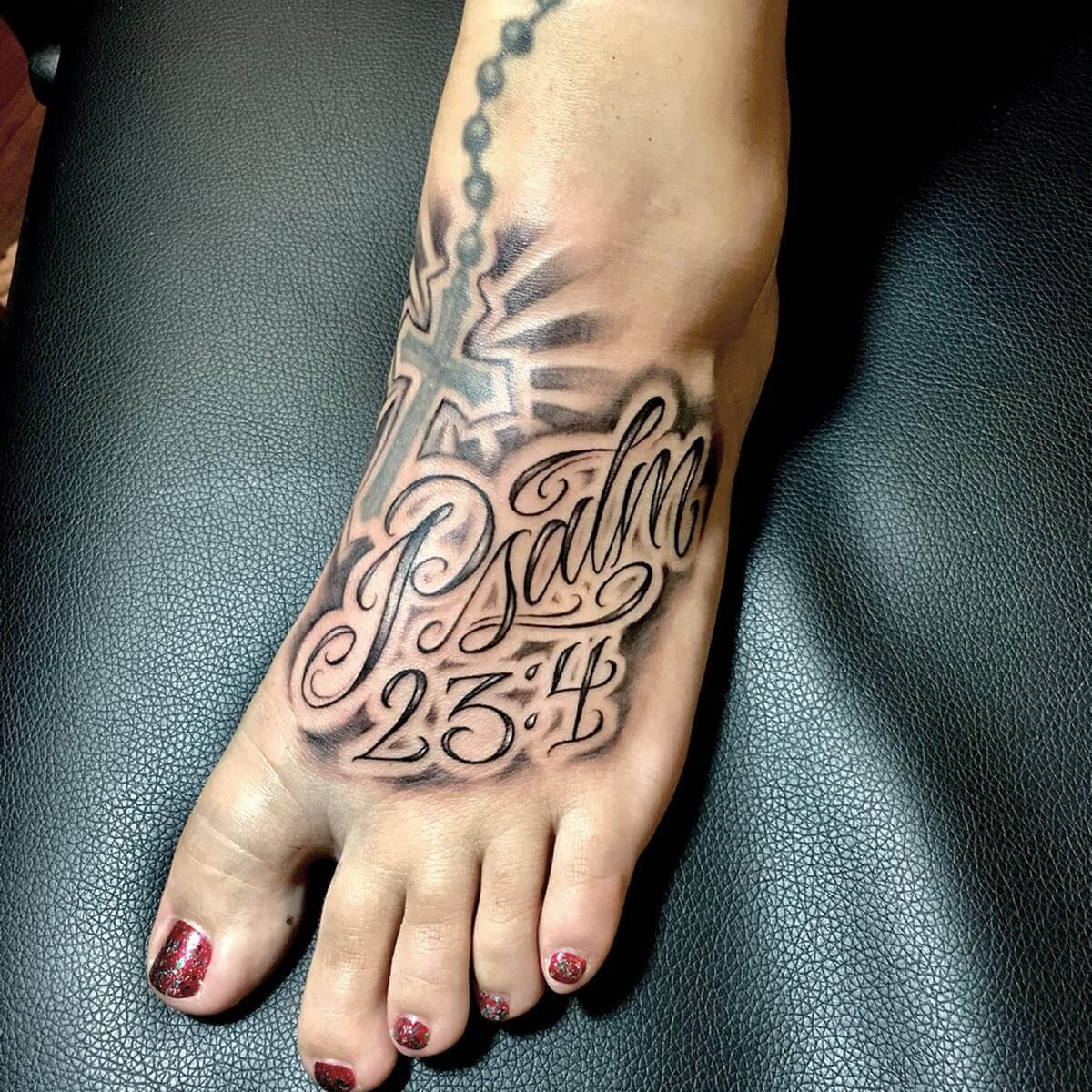 Foot Psalm 23 tattoo