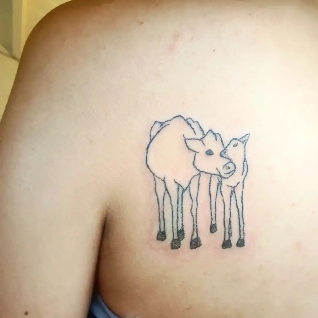 Lovely Cow With Her Baby Tattoo Ideas