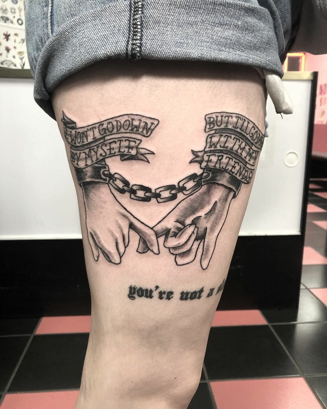 Beautiful Chained Up Best Friend Friendship Tattoos Banner Quote Tattoo Calf Muscle