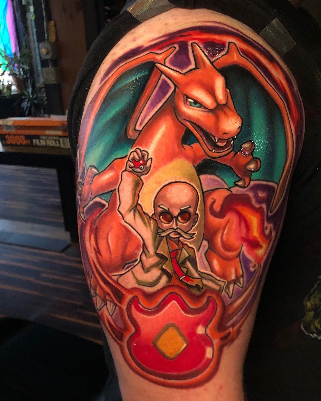 Blaine With Charizard Tattoo