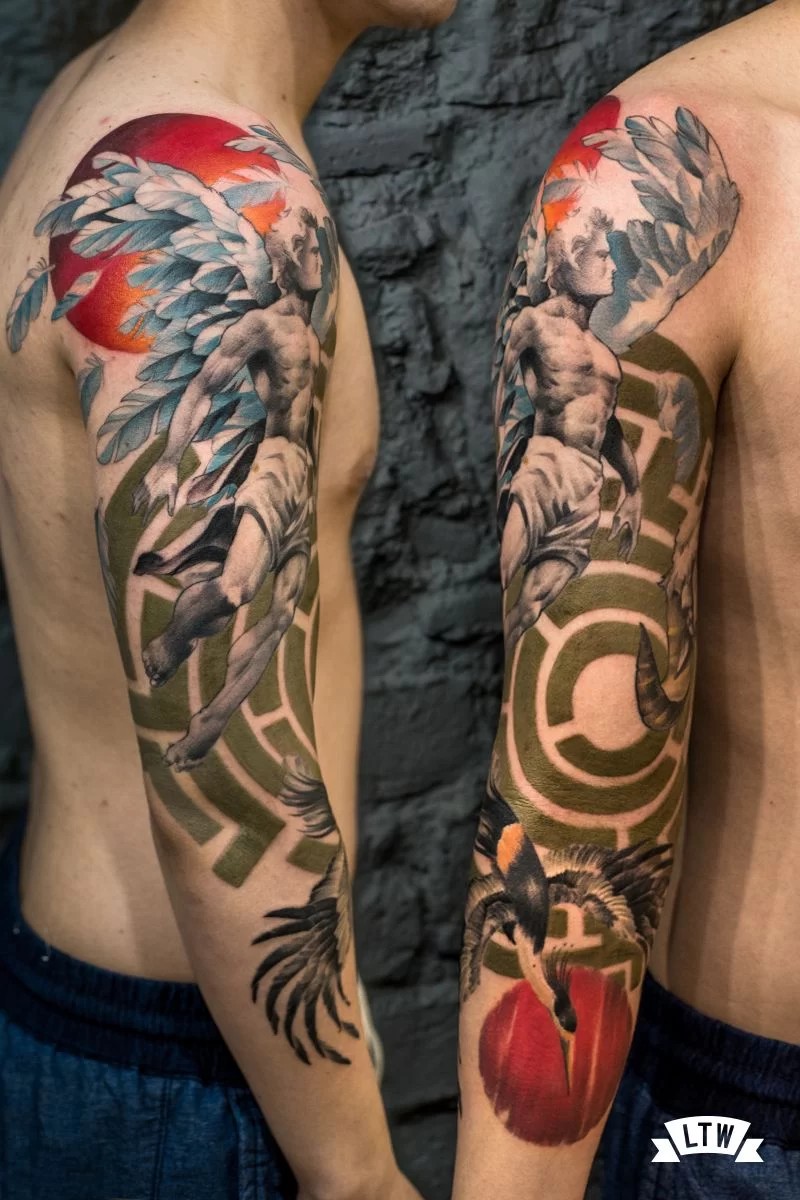 A Complex Graphic Icarus Tattoo