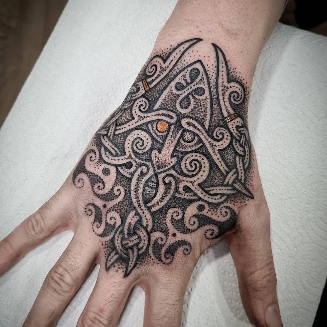 Celtic God Mask Tattoo With Sword