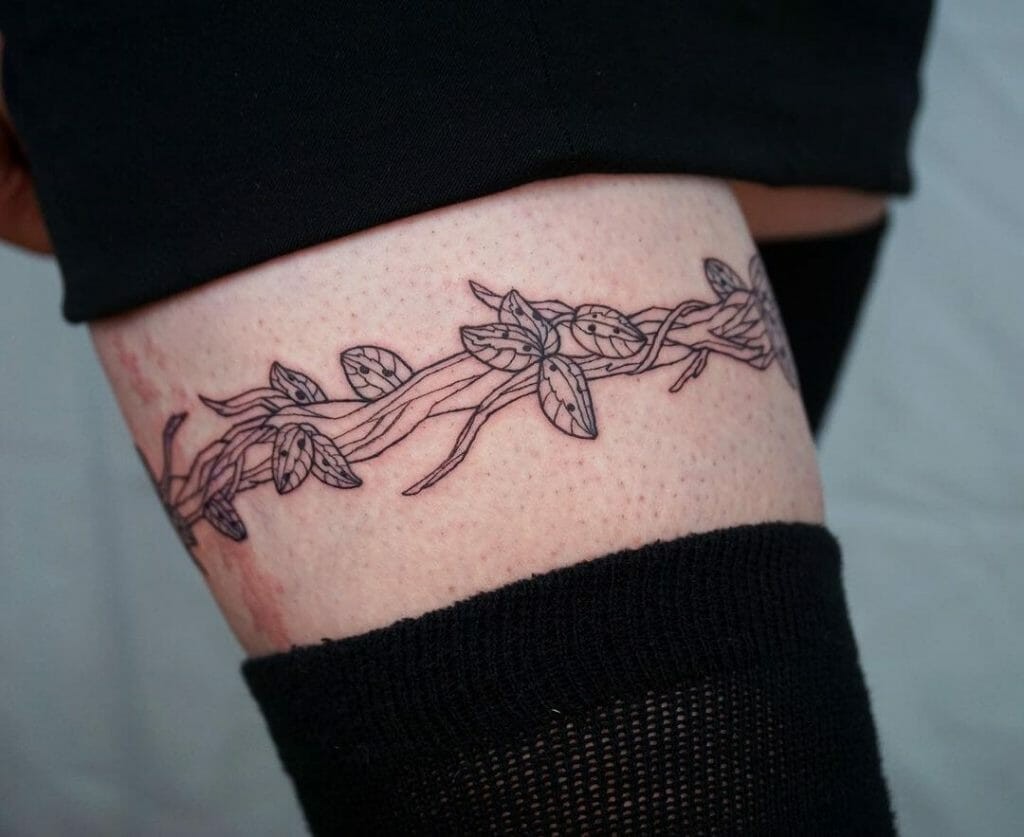 Customized Plant Around Thigh Band Tattoo