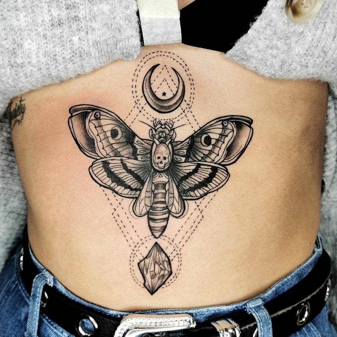 Geometric Moth Stomach Tattoo