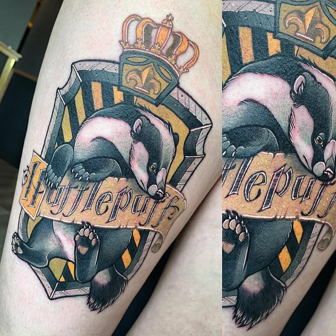 Modified Hufflepuff Logo Tattoo