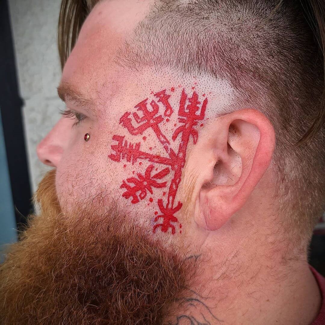 Epic Red Ink Viking Tattoo Head Placement Helm Of Awe Ideas For Men To Tattoo