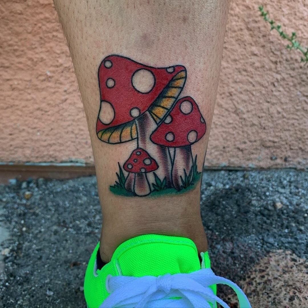 Three Red Small Mushrooms Tattoo