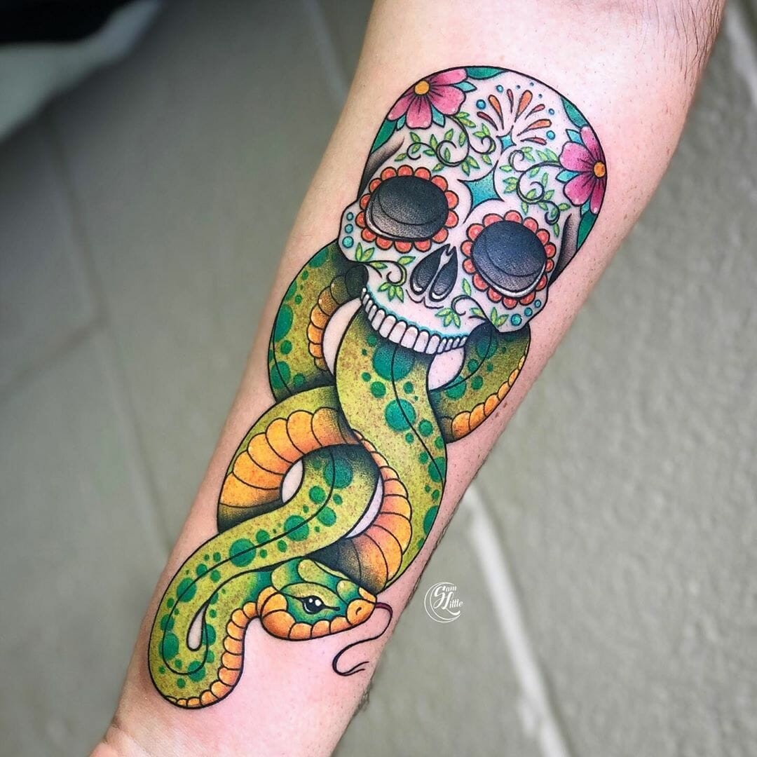 Colorful Skull Dark Mark Tattoo