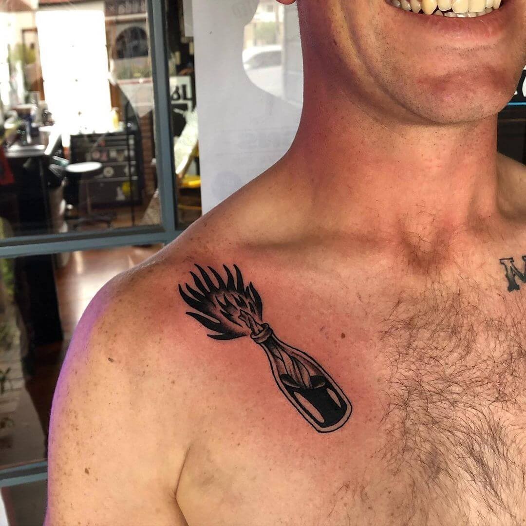 Shoulder Molotov Cocktail Tattoo