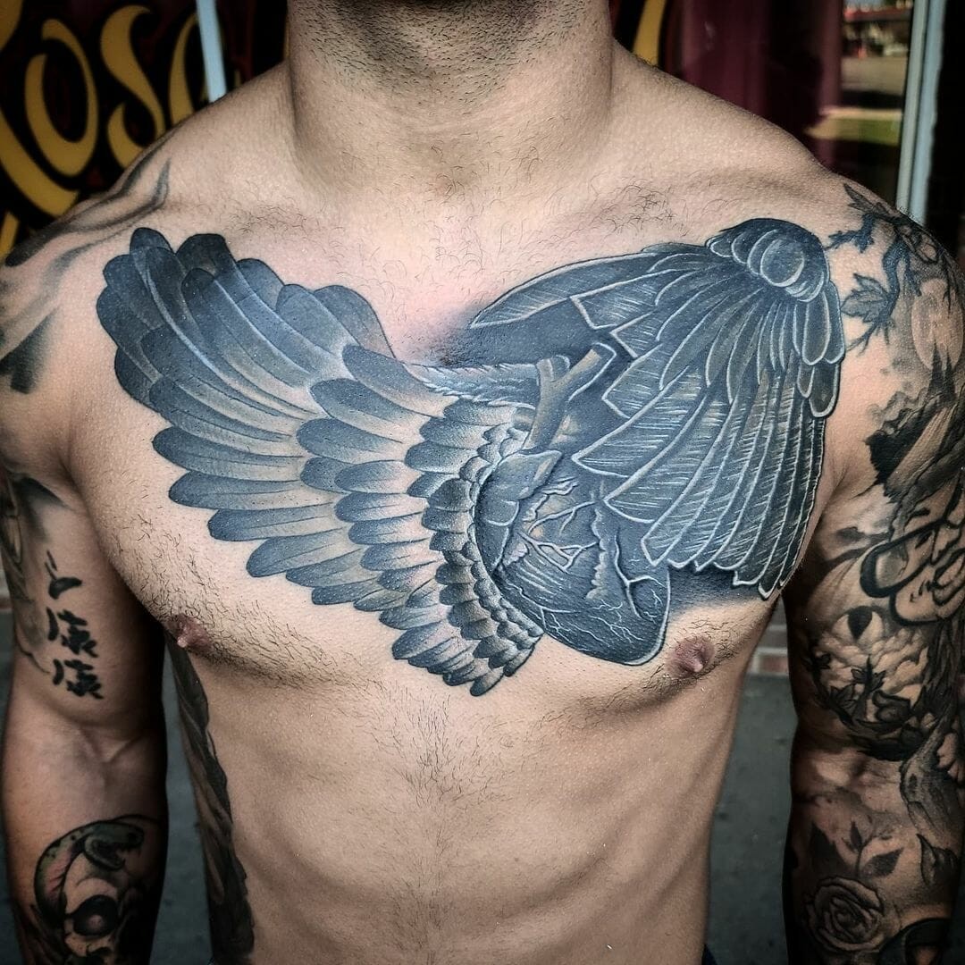 Black And Gray Shaded Wing Tattoo Designs