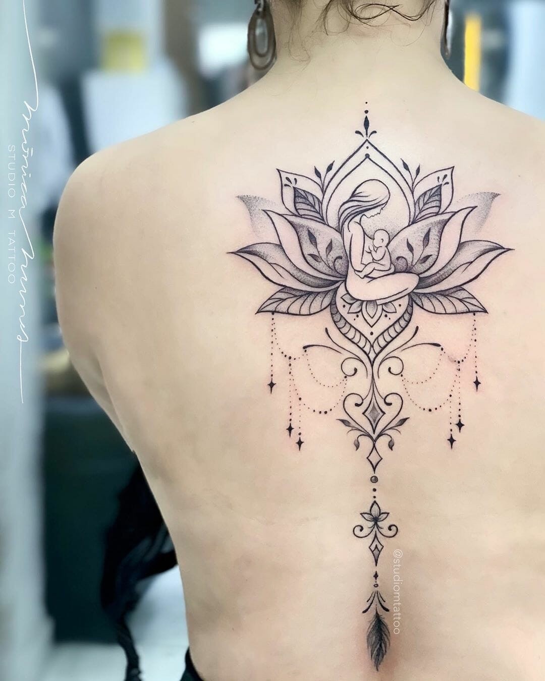 Large Back Lotus Tattoo Design On Back