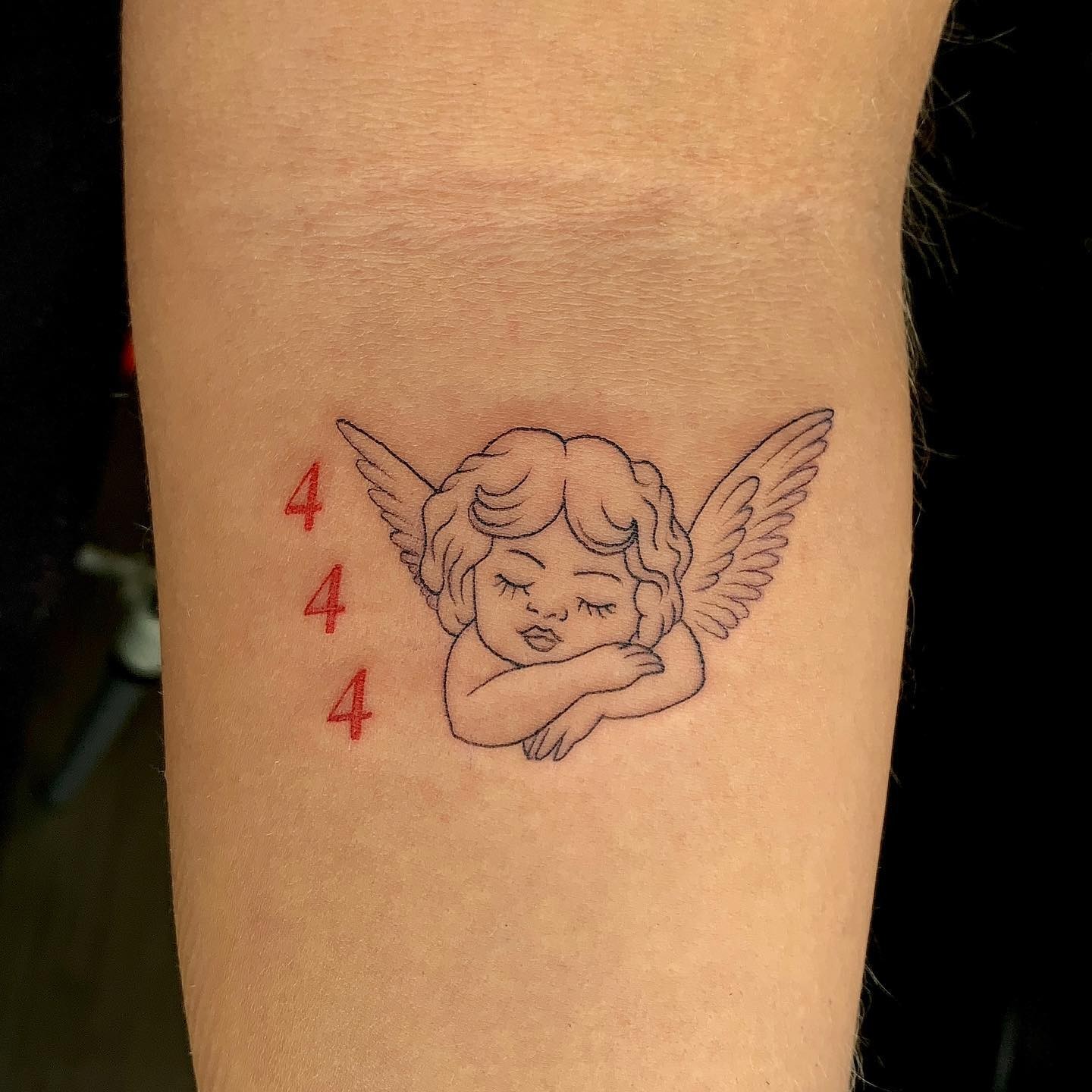 Cute Cherub And 444 Tattoo