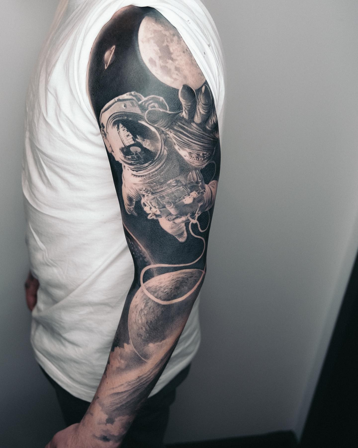 Beautiful Sleeve Tattoo Featuring Astronaut