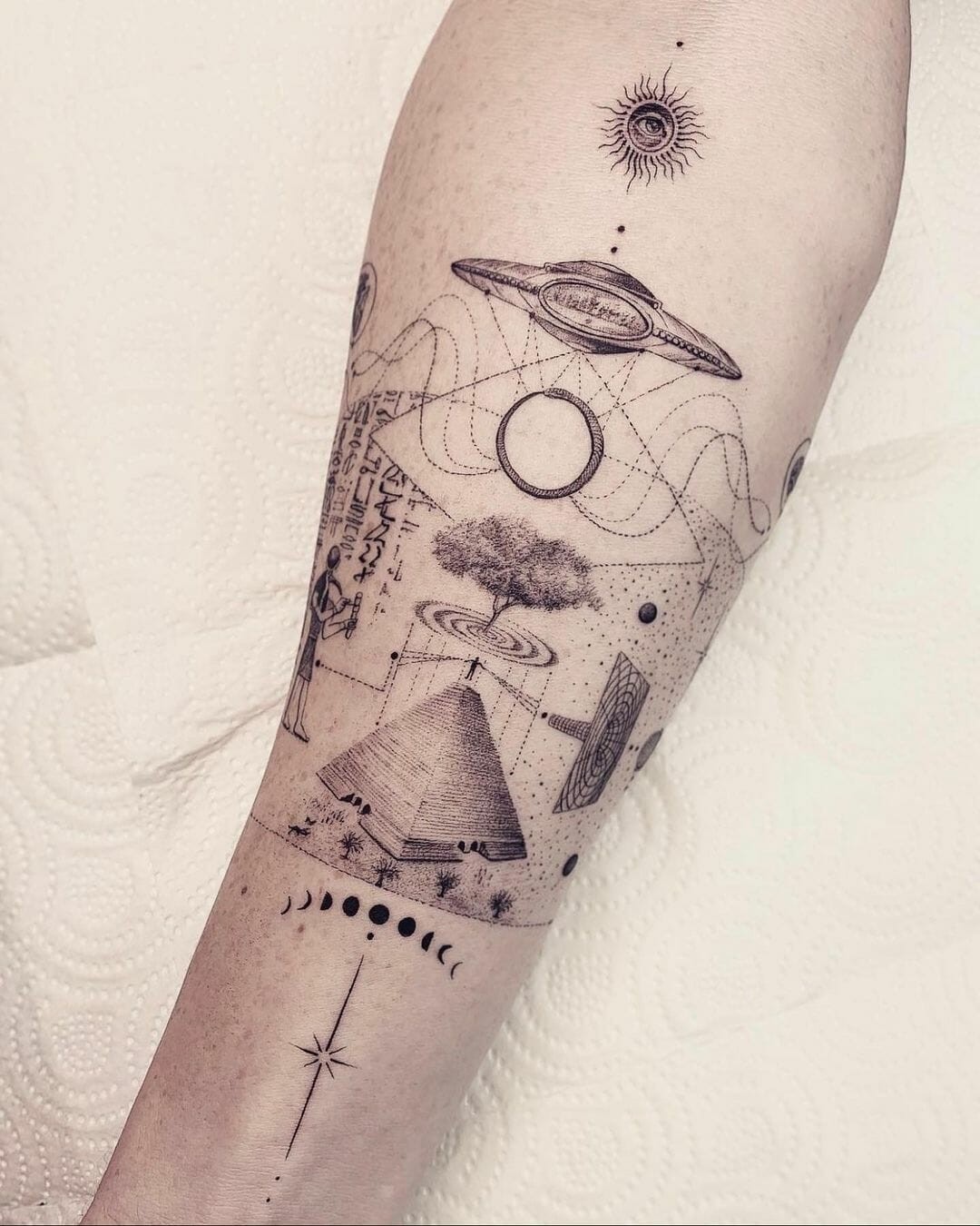 Alien Civilisation Line Art Tattoo