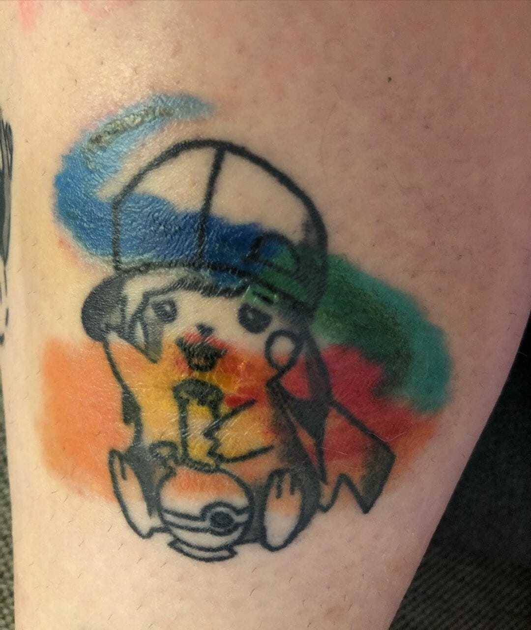 Pokemon Rapper Tattoos Colorful Pikachu and Pokeball Bong Crazy Tattoo Design