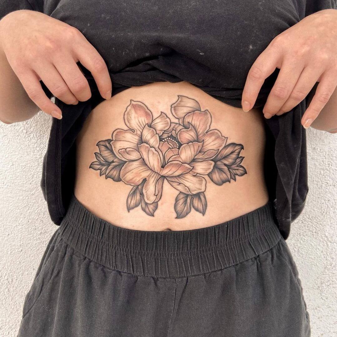 The Big Ol’ Belly Peony Tattoo