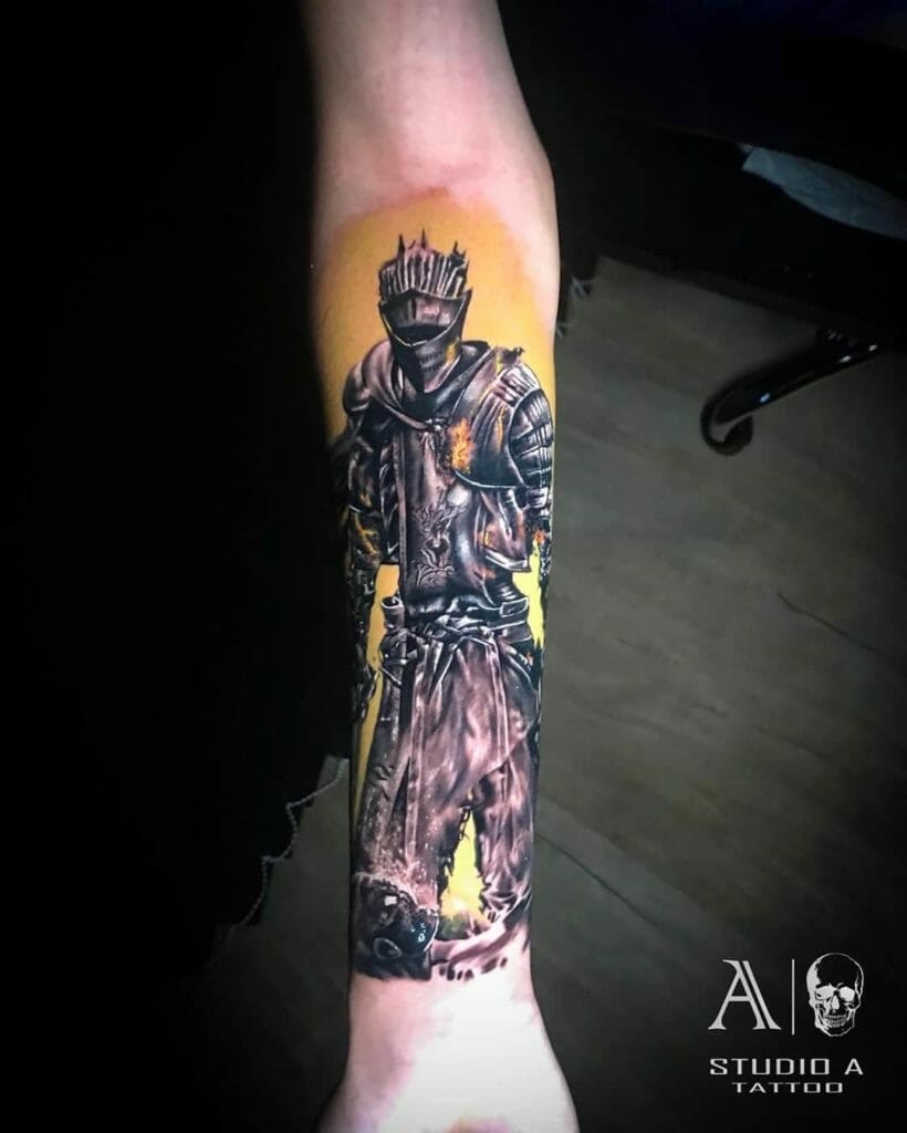 Black And Yellow Dark Souls Tattoo