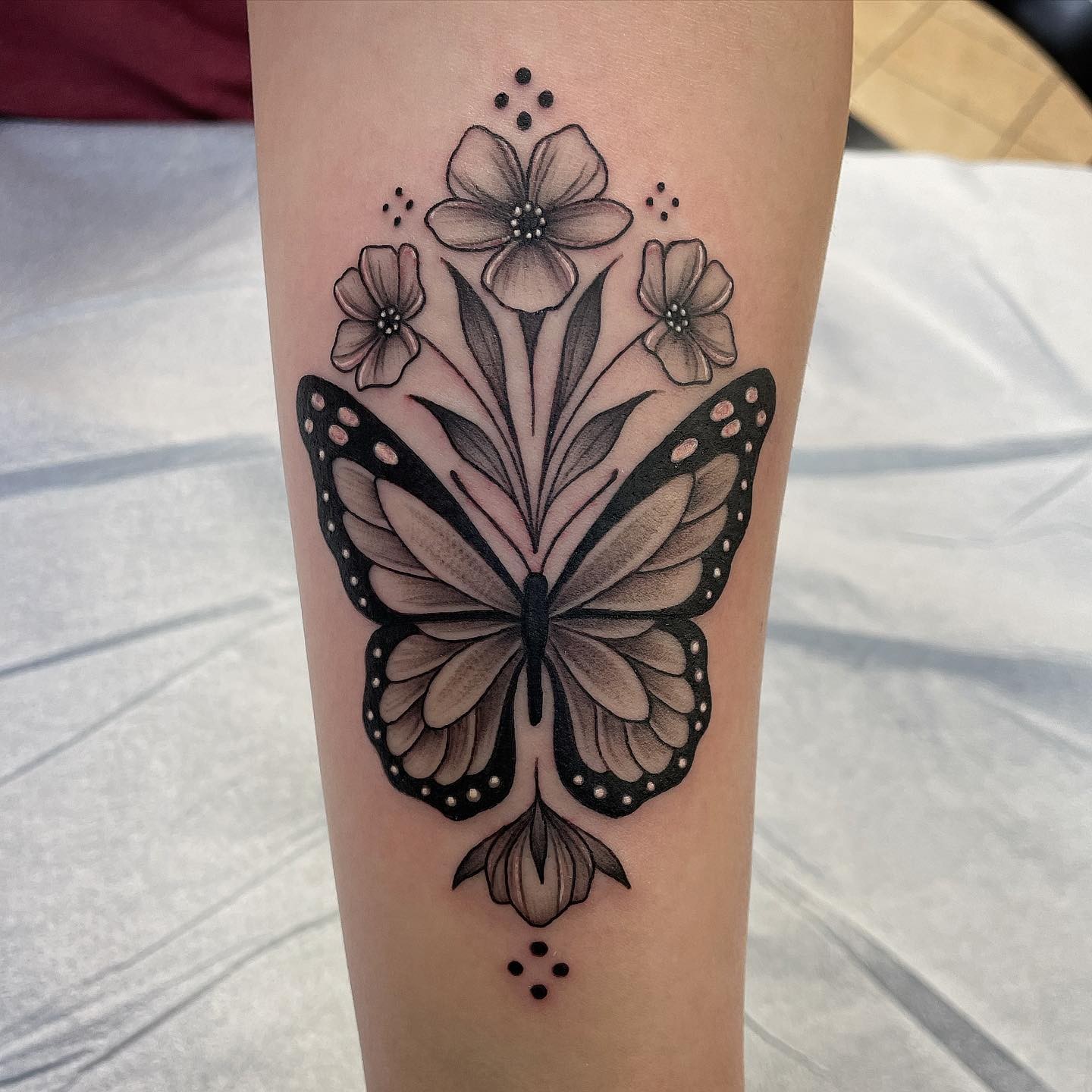 Flower And Butterfly Tattoo