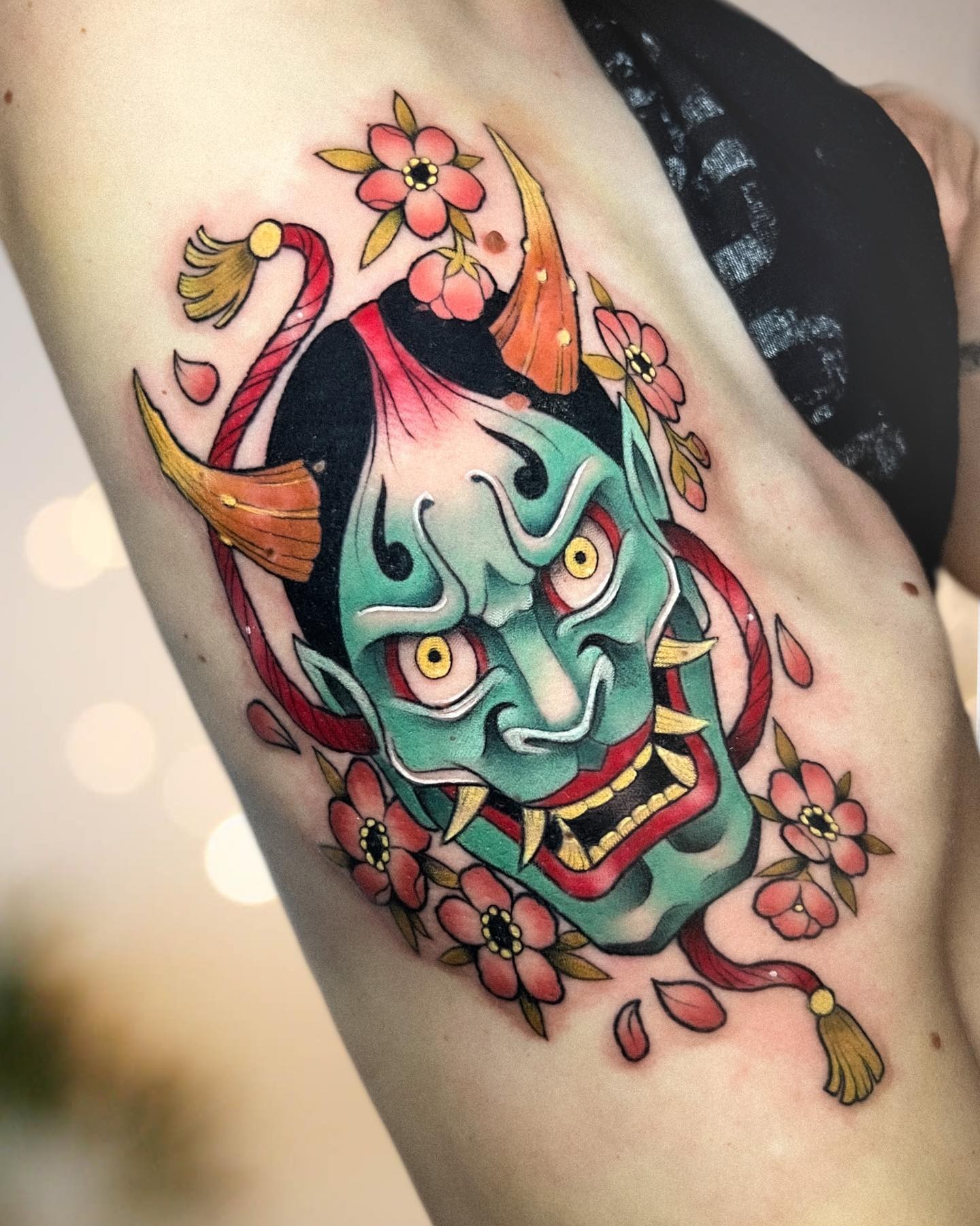 Floral Oni Mask Tattoo