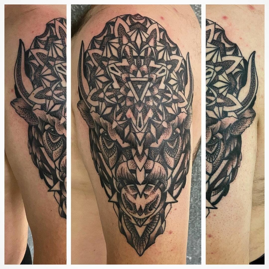 Bison Tattoos With Abstract Designs