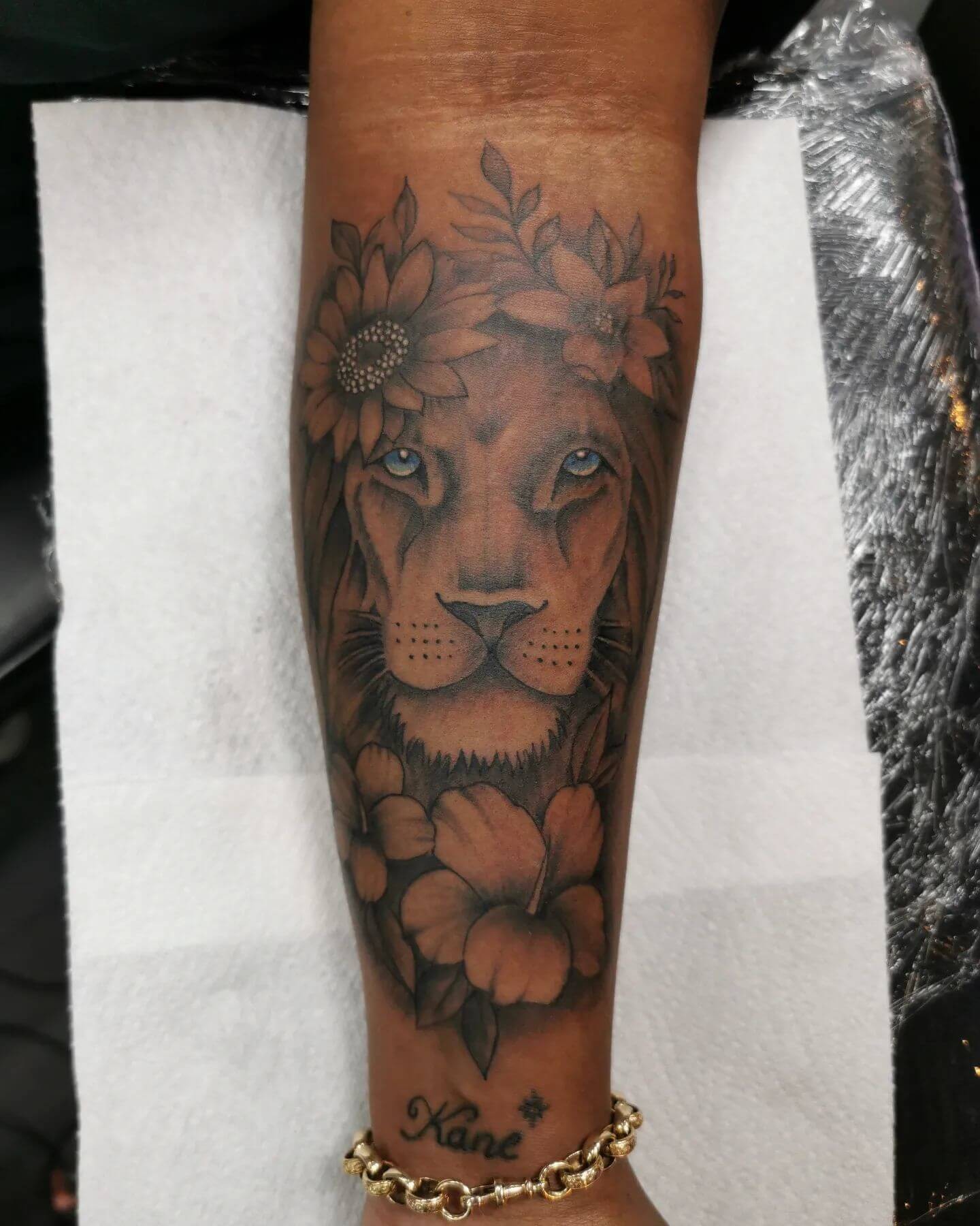 Blue-Eyed Japanese Lion Tattoo