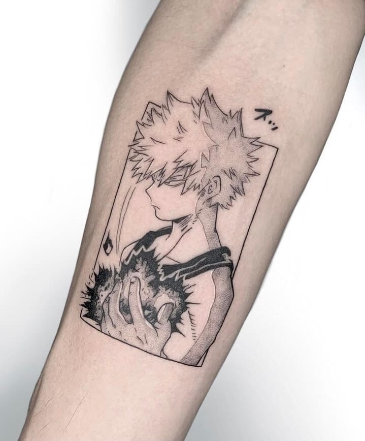 Manga Style Bakugou Hero Academia Tattoo