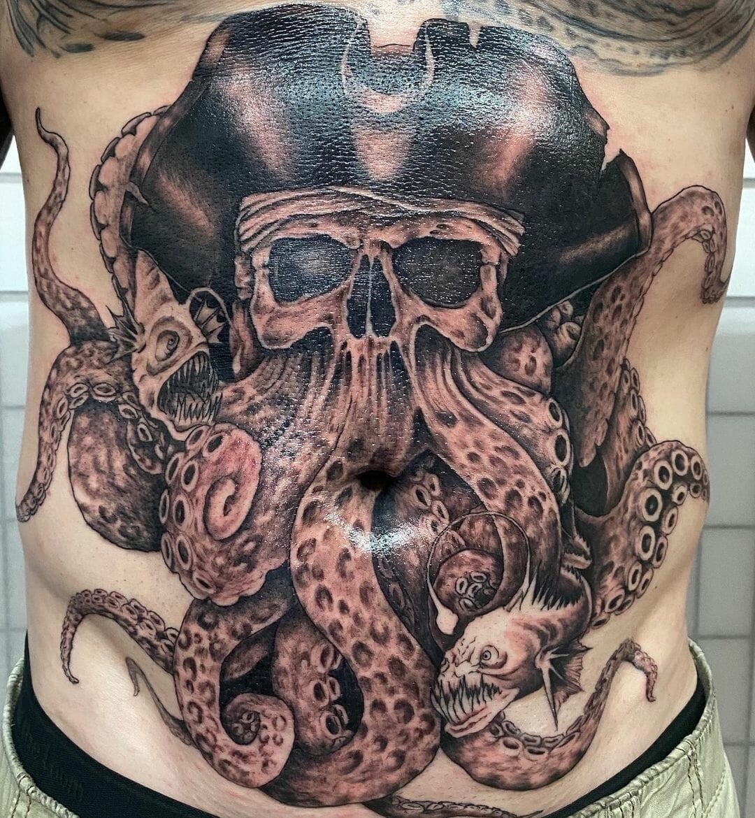 Pirate Skull With Sea Monster Tattoo