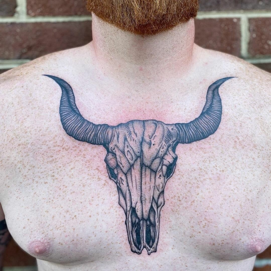 Bull Skull Chest Tattoo